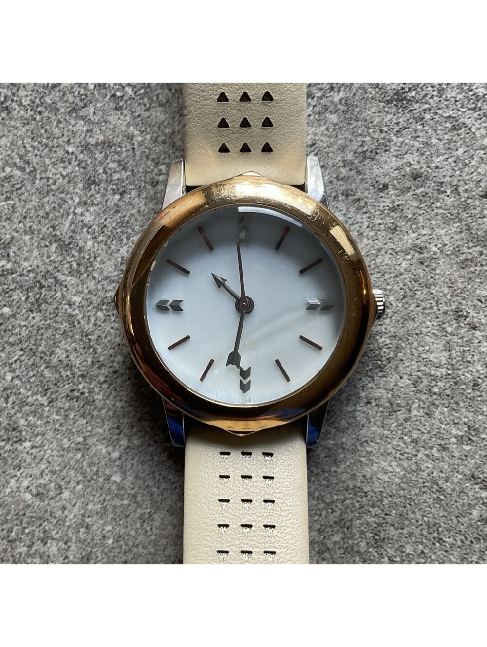 Stella & Dot Womens Watch 28mm Two Tone Case MOP Dial Leather Band A14